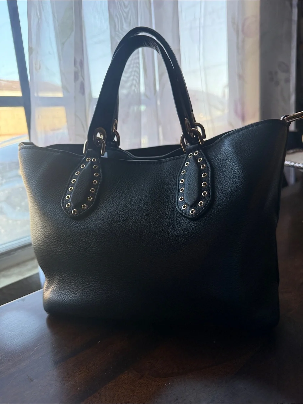 Michael Kors Black Pebbled Leather Tote with Gold Hardware and Tassel